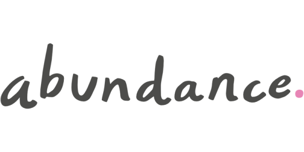 The Abundance Generation logo features handwritten typography with the word abundance, representing positive affirmation.
