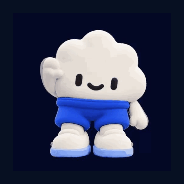 A cute cloud plush character wearing shorts and shoes, representing a playful product from All Good All Bad.