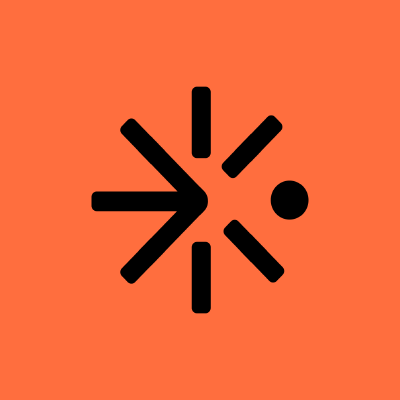 A black icon shows an arrow radiating lines against an orange background.