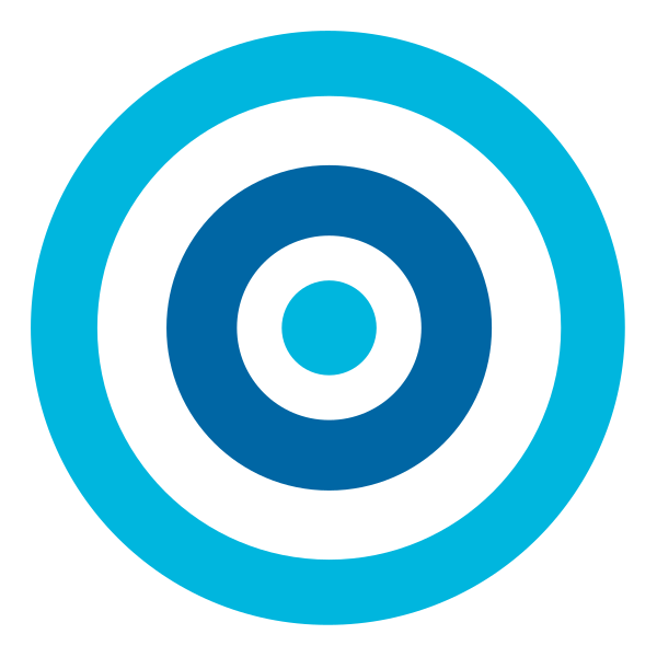 A blue and cyan target graphic features concentric circles with a white space between each.